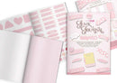 Pink and white planner sticker sheets and a matching planner insert set titled 'Funky Journal' arranged on a white background.