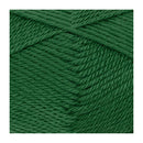 A close-up of dark forest green yarn, showing the twisted plies and soft texture of the thread.