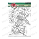 Penny Black 'Starry Bloom' clear stamp set, featuring floral line art and a central 'Bloom with Joy' sentiment die-cut stamp, shown in its retail packaging with a green header card.