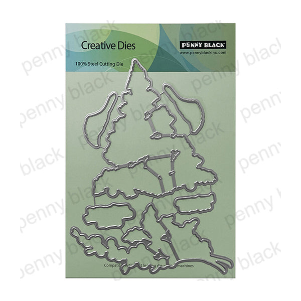 Penny Black Creative Dies steel cutting die set on a light green backing card, featuring multiple irregular metal cutline shapes.