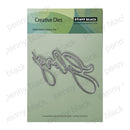 Penny Black Creative Dies 100% Steel Cutting Die in a light green package with a silver script die visible, on a white background with faint diagonal watermarks.