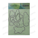 Penny Black Creative Dies 100% Steel Cutting Die set, featuring five metal die cutters for sewing and quilting machines, displayed on a light green backing card.