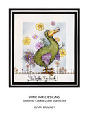 Framed illustration of a dodo bird with flowers and text, featuring Pink Ink Designs branding.