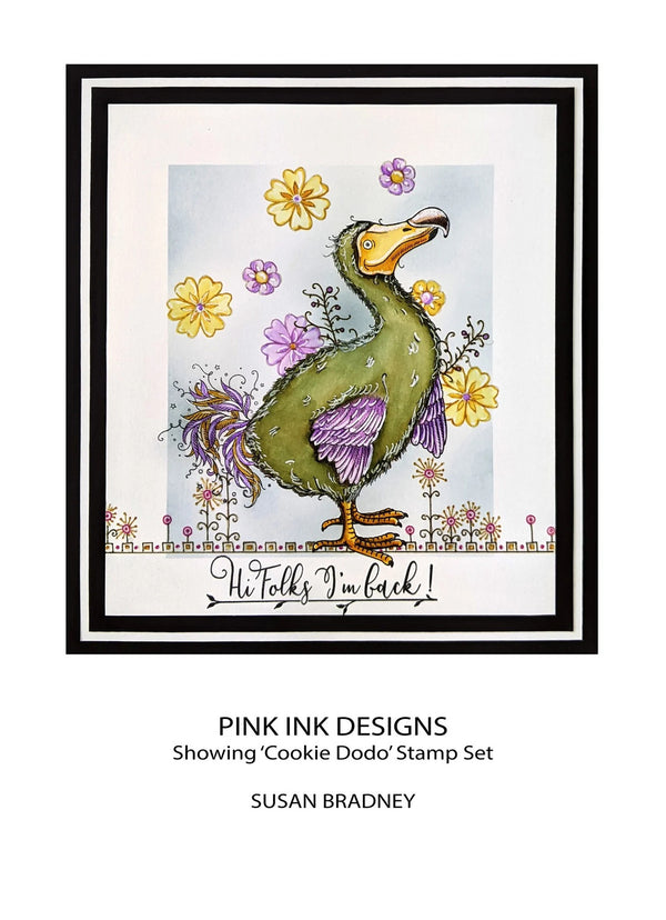 Framed illustration of a dodo bird with flowers and text, featuring Pink Ink Designs branding.