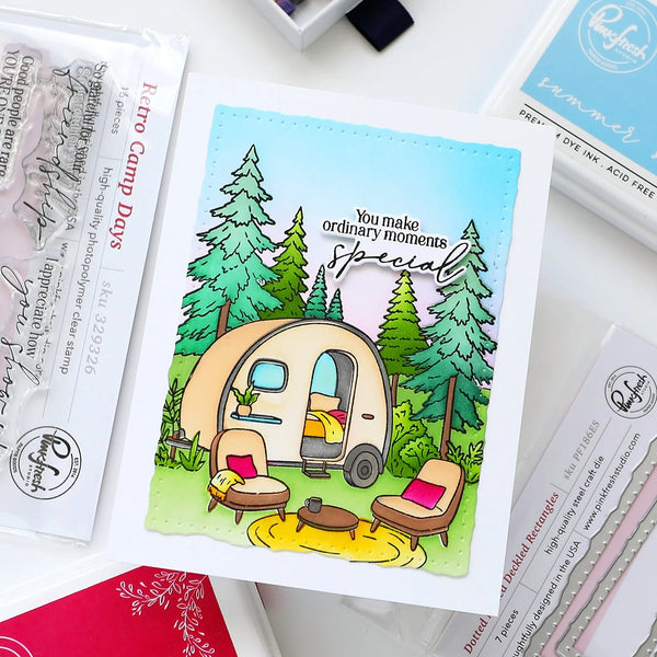 Pinkfresh Studio Sentiments Die Set - Retro Camp Days