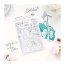 Clear stamp set with high heels and gift box design on a white background