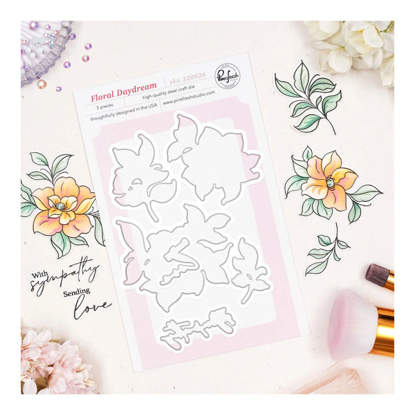 Clear stamp set with floral designs on a white background