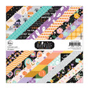 A 6x10 inch paper pack from Booville Paper Co. featuring 24 Halloween-themed patterned papers arranged in diagonal stripes.