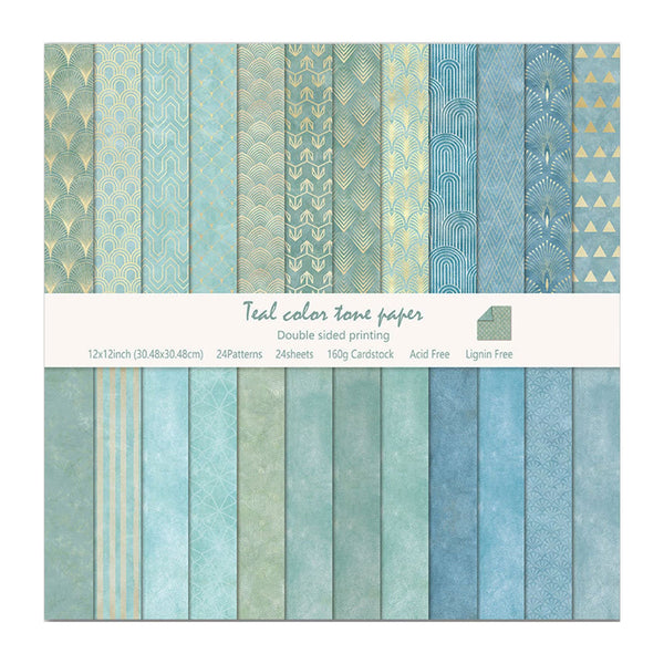 Poppy Crafts 12"x 12" Paper Pack #133 - Teal Colour Tone