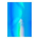 A vertical rectangular panel with a holographic, iridescent blue surface showing shifting cyan, green, and white tones, centered on a white background.