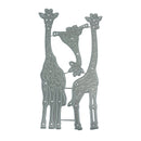 A metal die-cut craft embellishment featuring three giraffes in a patterned design, shown on a plain white background.
