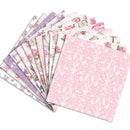 Set of floral and decorative paper sheets on a white background