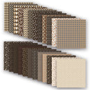 Collection of patterned paper sheets in various brown and beige tones.
