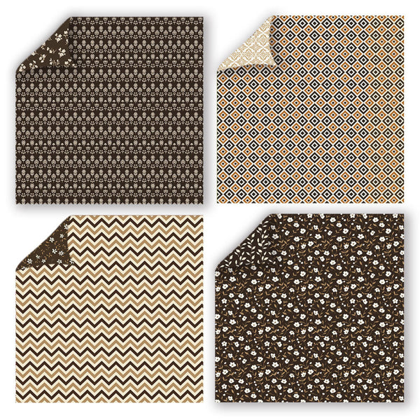 Four different patterned paper sheets arranged in a 2x2 grid.