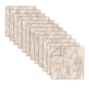 A set of ten square adhesive floor mats or desk mats in a textured beige and cream pattern, arranged in a diagonal stack with the front mat showing a curled corner.