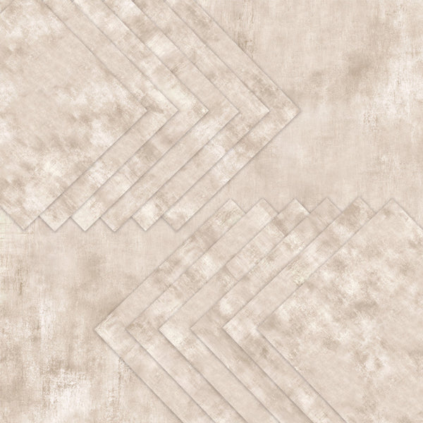 Beige textured wallpaper with a distressed concrete look and layered chevron patterns.
