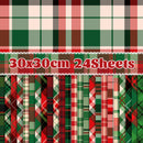 A product display showing 24 sheets of Christmas-themed plaid fabric. The top and bottom sections display various festive tartan patterns in green, red, beige, and black.