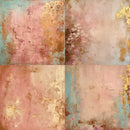 Collage of textured pink, gold, and blue surface patterns.