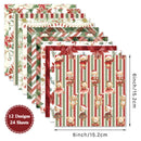 Set of Christmas-themed paper sheets with teddy bears and candy cane patterns, including dimensions and design count.