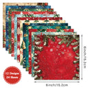Set of Christmas-themed paper sheets with various designs, dimensions indicated, and quantity details.