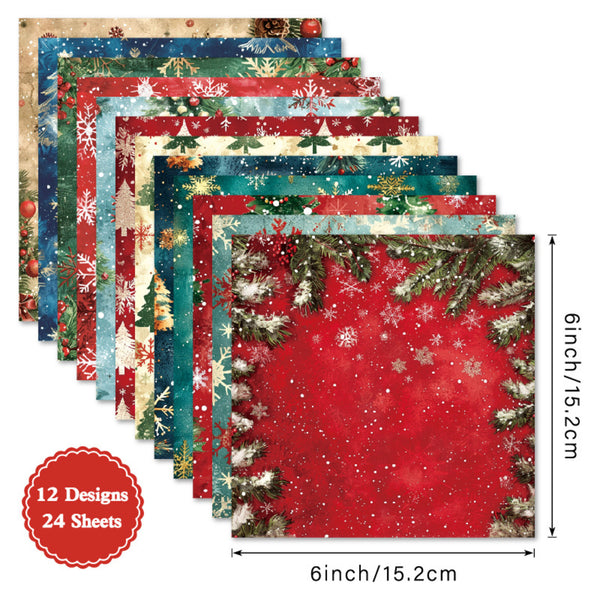 Set of Christmas-themed paper sheets with various designs, dimensions indicated, and quantity details.