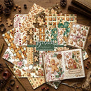 Collection of decorative paper sheets with gingerbread theme on a wooden surface.