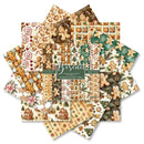 A fan arrangement of multiple patterned paper sheets featuring gingerbread-themed designs, including gingerbread men, houses, trees, ornaments, and holiday motifs in beige, brown, green, and cream tones. A central label reads 'Biscuit' and 'Gingerbread Paper Pack'.