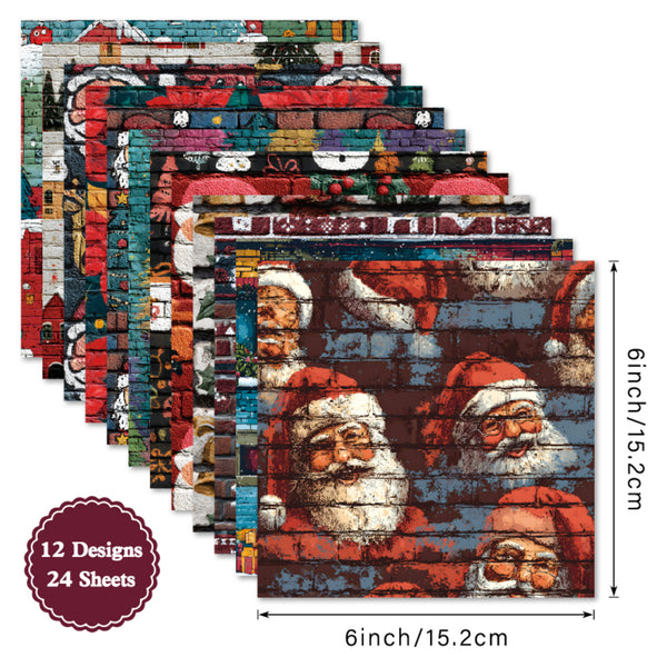 Stack of Christmas-themed placemats with Santa Claus designs, dimensions indicated, and number of designs and sheets shown.
