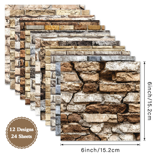 Stack of stone patterned paper sheets with dimensions and design options displayed.