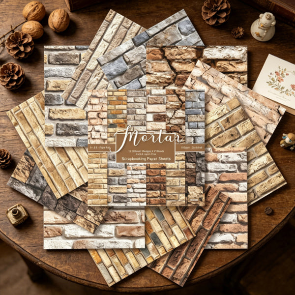 Mortar paper sheets with stone pattern on a wooden surface
