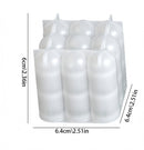A translucent white plastic bottle holder or organizer tray shown on a white background with black dimension lines and text indicating measurements of 6.4cm by 6cm.