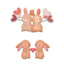 Two cartoon bunnies with hearts on a white background