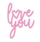 Pink 'I love you' text on a white background