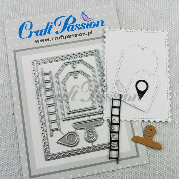 Craft Passion metal die set with decorative elements on a gray background