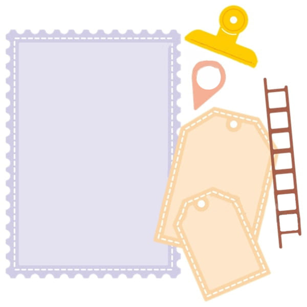 Decorative paper clip with a ladder, map, and frame on a white background