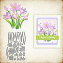 Floral die-cut set with a sample card on a textured background