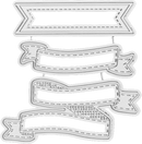 Set of three decorative metal cutting dies with banner shapes on a white background