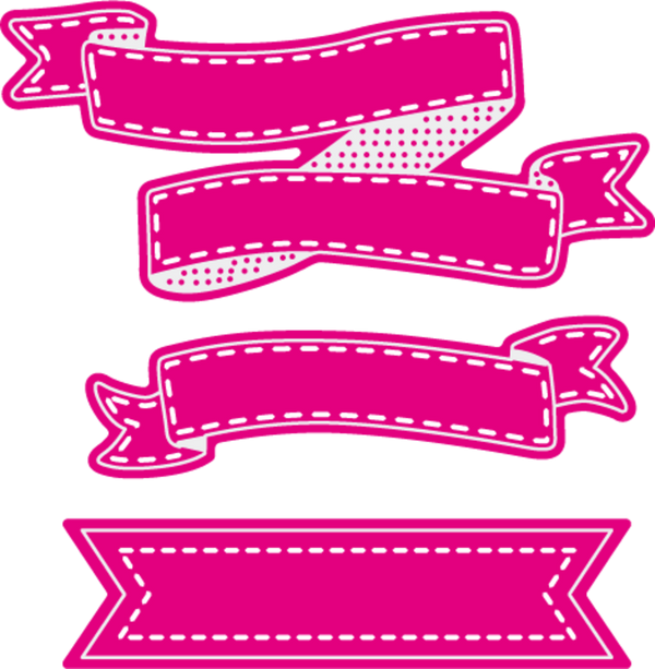 Set of pink banner shapes with decorative edges on a white background