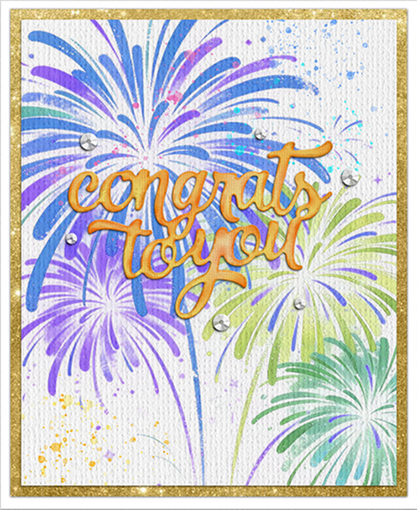 Card with colorful fireworks and 'congrats to you' text on a white background