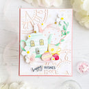 Greeting card with decorative elements and 'happy wishes' text on a light background
