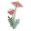 Illustration of two flowers with green stems and leaves on a white background