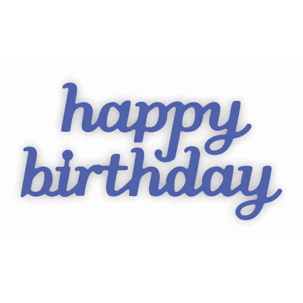 Blue cursive text reading 'happy birthday' on a plain white background.