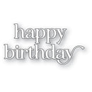White die-cut sticker or decal with the words 'happy birthday' in a decorative cursive font, shown on a plain white background.