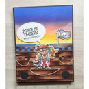 A handmade pirate-themed birthday card featuring a cartoon beaver wearing a red bandana and sunglasses on a wooden ship deck, with a speech bubble that reads 'Shiny Me Timbers! Happy Birthday' and a skull-and-crossbones flag.