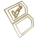 Gold metal die-cutting frame set featuring a decorative border and a script 'Love' cutout, displayed on a clean white background.
