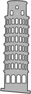 A gray silhouette cutout of the Leaning Tower of Pisa, shown on a plain white background.