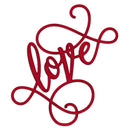 Red cursive 'love' word on a white background