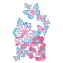 Butterfly-shaped cutouts in pink and blue on a white background