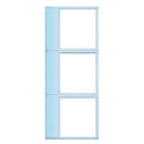 A light blue fabric album page with three rectangular pockets and a vertical strip of three square pockets on the left, shown on a plain white background.
