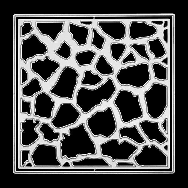 A square black-and-white patterned tile or tile sample with irregular organic shapes and a white border on a black background.